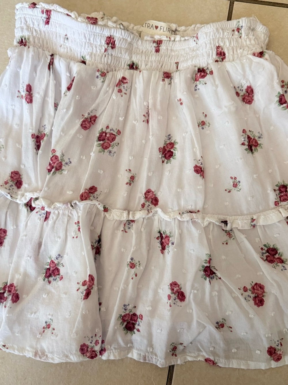 Ultra Flirt White Skirt with Pink Rose Print